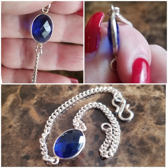 Genuine Blue Sapphire Chain Bracelet 6.5" long - Picture 4 of 5